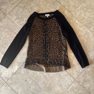 Society by Top Secret Society Black/Leopard Merino Wool Sweater, Medium